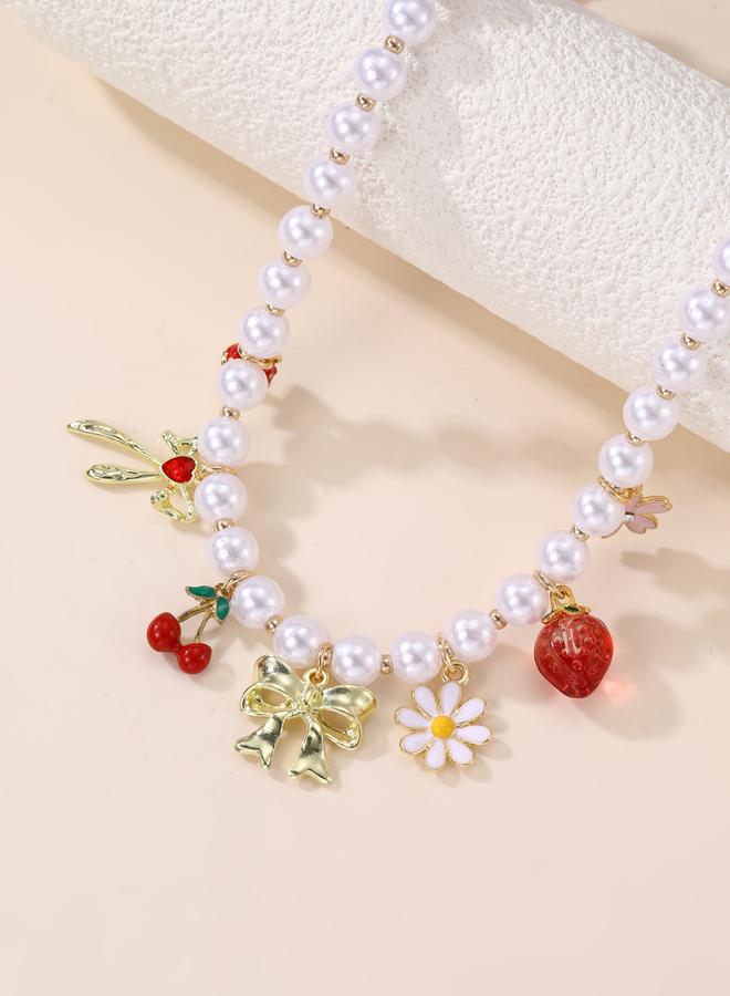 Take Two Faux Pearl Necklace with Fruit and Floral Charms - Image 3